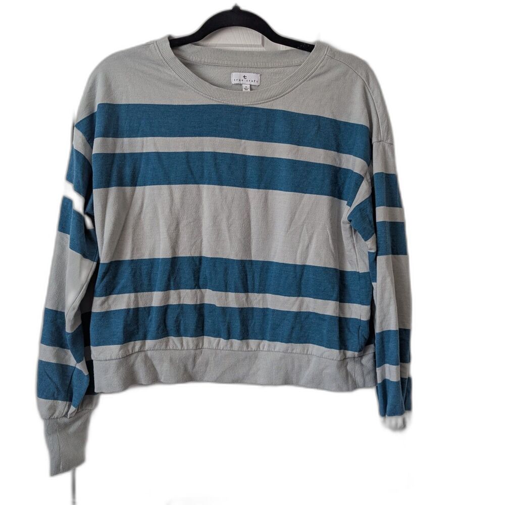 True Craft Striped Coastal Casual Pullover Top Women's Small Nautical Beachy